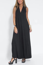 Damen Oversize Maxikleid – ärmelloses Kleid mit V-Ausschnitt