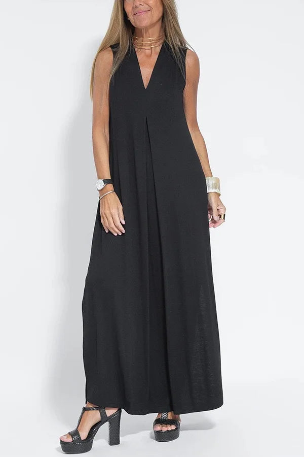 Damen Oversize Maxikleid – ärmelloses Kleid mit V-Ausschnitt
