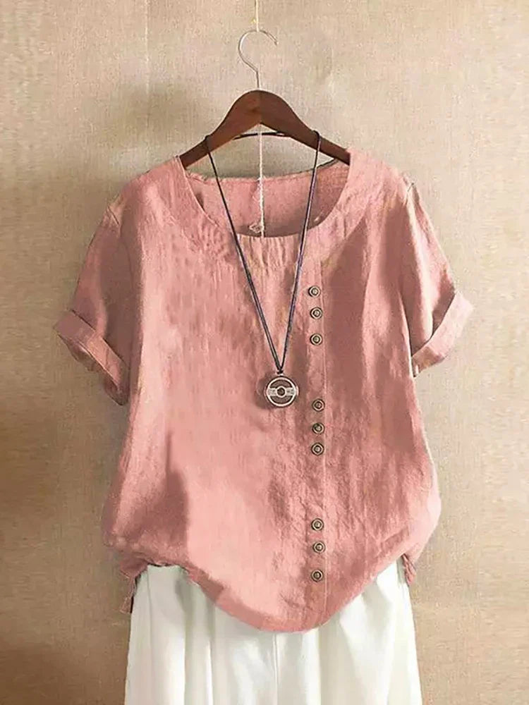 Damen Bluse mit Zierknöpfen und kurzen Ärmeln