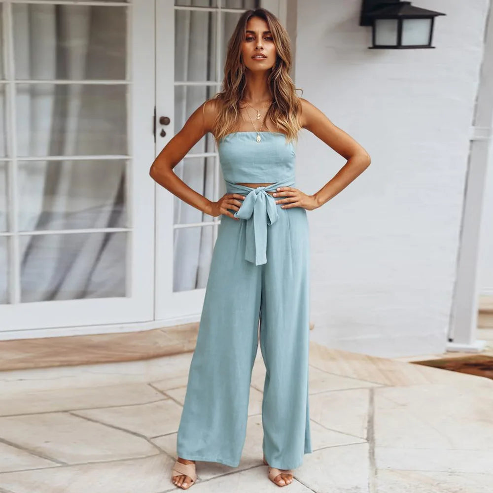 Damen Trägerloser Jumpsuit mit weiten Beinen