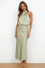 Damen Satin-Midikleid mit Neckholder-Ausschnitt – Elegant, figurbetont, für den Abend