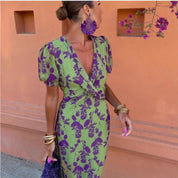 Damen Midi-Wickelkleid mit Blumenmuster