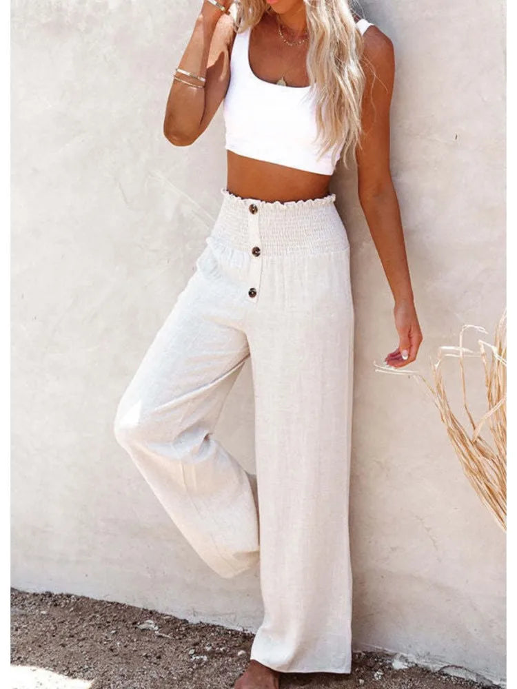 Damen Highwaist-Hose mit weitem Bein und elastischem Bund