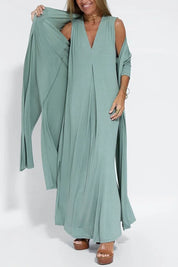 Damen Oversize Maxikleid – ärmelloses Kleid mit V-Ausschnitt