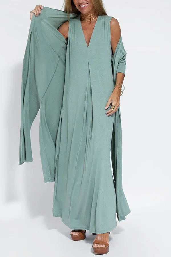 Damen Oversize Maxikleid – ärmelloses Kleid mit V-Ausschnitt