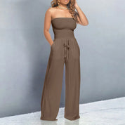Damen Jumpsuit trägerlos mit weiten Beinen