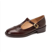 Damen Mary Jane Halbschuhe mit T-Bar-Riemen – elegante Schuhe mit Brogue-Perforationen und niedrigem Absatz