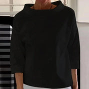 Damen Bluse mit Bootsausschnitt und 3/4-Ärmel – elegante lockere Casual-Bluse