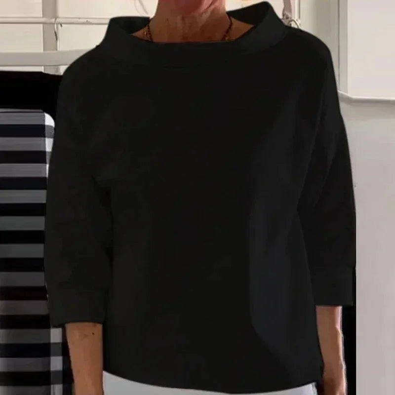 Damen Bluse mit Bootsausschnitt und 3/4-Ärmel – elegante lockere Casual-Bluse
