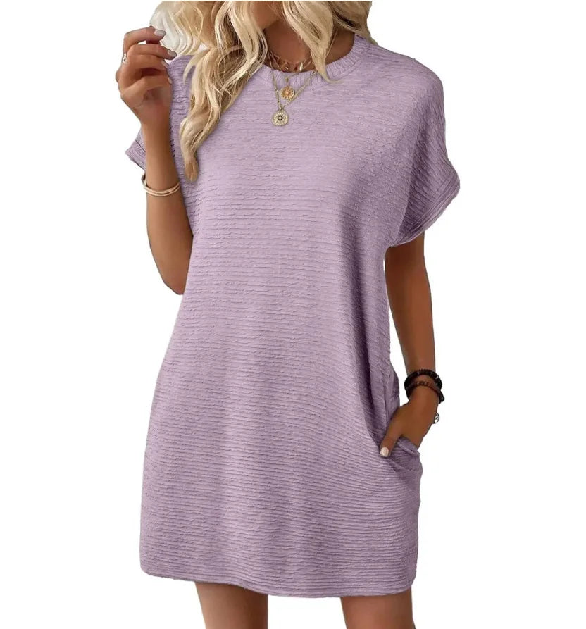 Damen Minikleid mit Taschen und kurzem Arm – lässiges Sommerkleid in Loose Fit