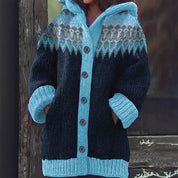 Damen Cardigan mit Kapuze – warmer Strickjacke mit Knöpfen und Taschen, lockerer Schnitt