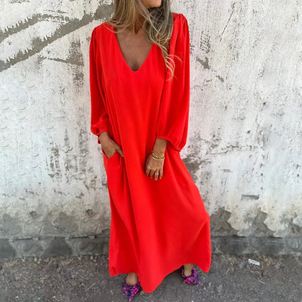 Damen Oversize Maxikleid mit Schlitz und Taschen