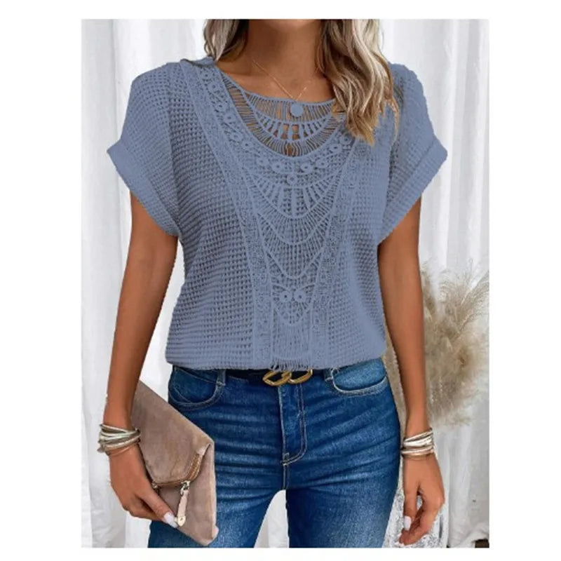 Damen Spitzenbluse mit Kurzarm – elegantes leichtes Top