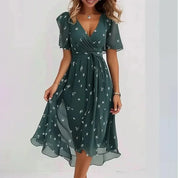 Damen Midi-Kleid mit Blumenmuster und V-Ausschnitt
