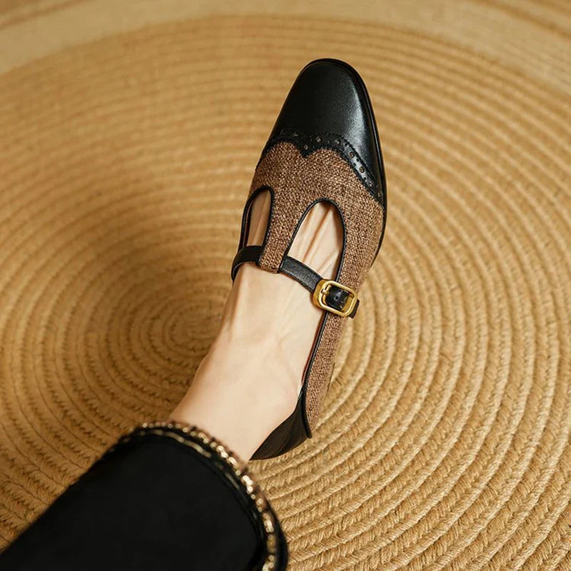 Damen T-Strap Ballerinas – Elegante Retro-Ballerinas mit niedrigem Absatz