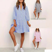 Damen Hemdkleid mit Karomuster – ausgestelltes Minikleid mit Rüschen und 3/4-Arm