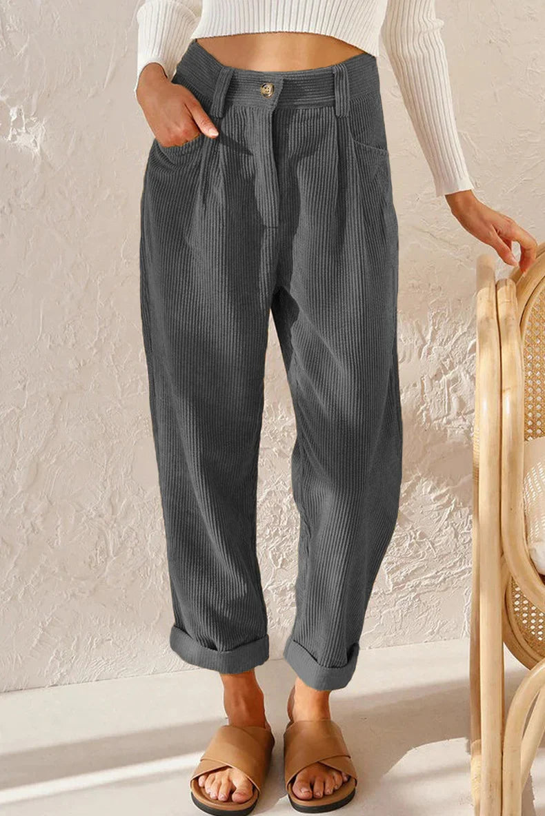 Damen Cordhose mit hohem Bund – lässige Hose mit elastischem Bund