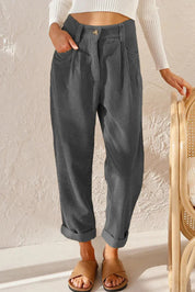 Damen Cordhose mit hohem Bund – lässige Hose mit elastischem Bund