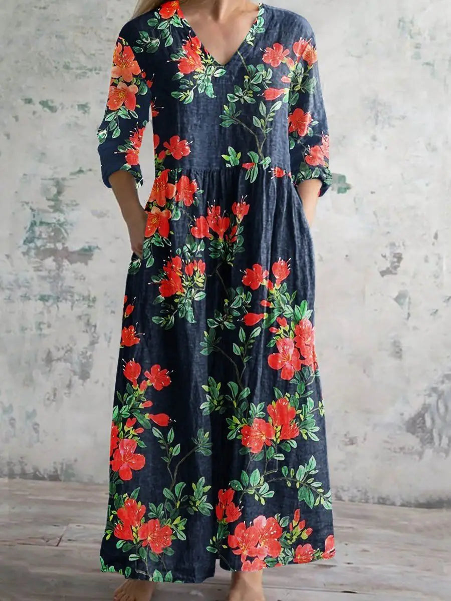Langes Damen Boho-Kleid mit Blumenprint