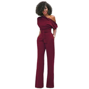 Eleganter Damen-Jumpsuit mit asymmetrischem Ausschnitt und Taillengürtel