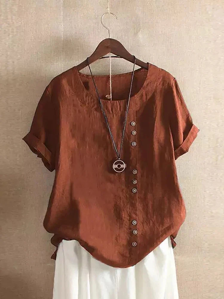 Damen Bluse mit Zierknöpfen und kurzen Ärmeln