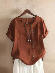 Damen Bluse mit Zierknöpfen und kurzen Ärmeln