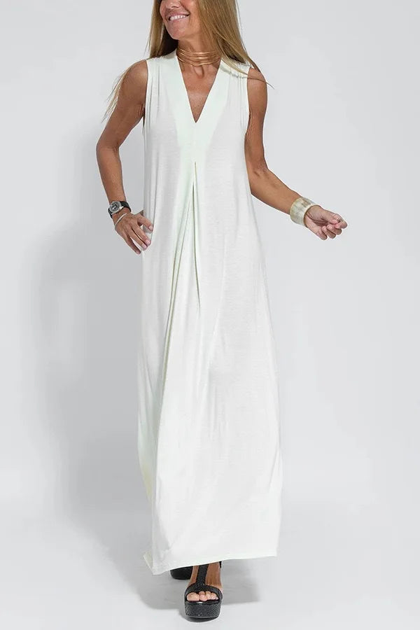 Damen Oversize Maxikleid – ärmelloses Kleid mit V-Ausschnitt