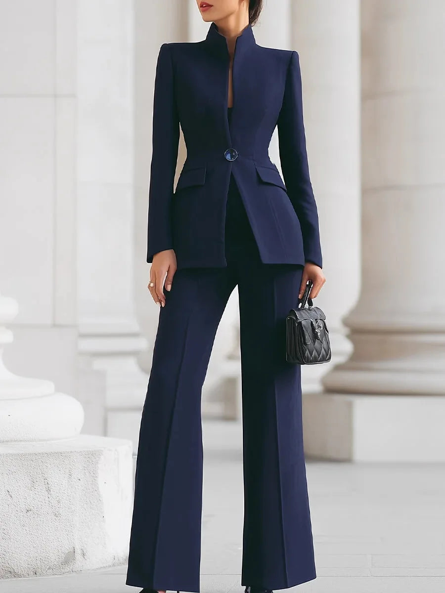 Eleganter Damen-Hosenanzug mit Wide-Leg-Hose – Blazer mit Stehkragen und weiter Hose