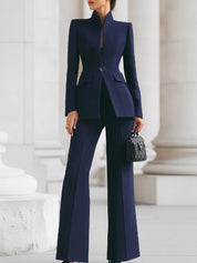 Eleganter Damen-Hosenanzug mit Wide-Leg-Hose – Blazer mit Stehkragen und weiter Hose