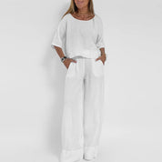 Damen Casual Set – Lockere Bluse mit weiter Hose und hohem Bund