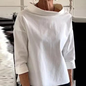 Damen Bluse mit Bootsausschnitt und 3/4-Ärmel – elegante lockere Casual-Bluse