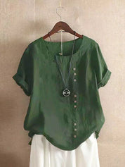 Damen Bluse mit Zierknöpfen und kurzen Ärmeln