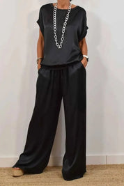 Damen Satin-Set – elegante Bluse mit weiter Hose, locker und komfortabel