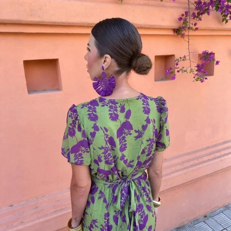 Damen Midi-Wickelkleid mit Blumenmuster