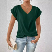 Damen Bluse mit V-Ausschnitt und Raffung – Elegantes Top mit Kurzarm