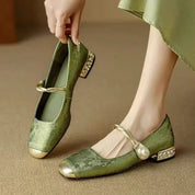 Elegante Damen Ballerinas mit Zierriemen und Perlendetail