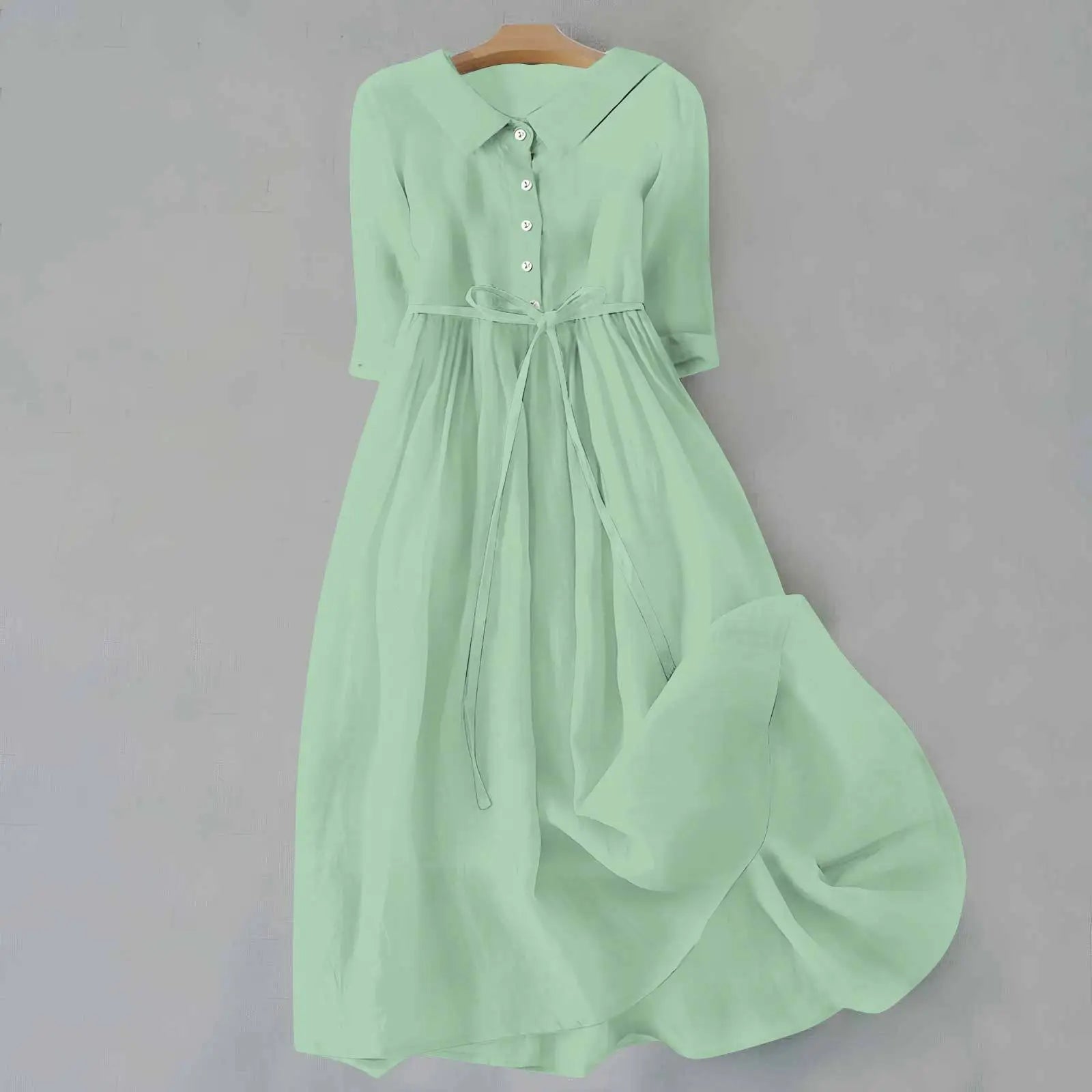 Damen Midi-Kleid mit Kragen und Bindegürtel