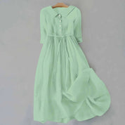 Damen Midi-Kleid mit Kragen und Bindegürtel