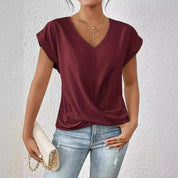 Damen Bluse mit V-Ausschnitt und Raffung – Elegantes Top mit Kurzarm