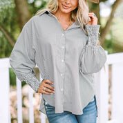 Damen Oversize Bluse mit Streifen – lockere Langarmbluse mit Hemdkragen
