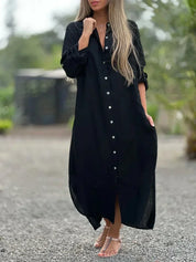 Damen Maxi-Hemdblusenkleid mit Knopfleiste und Taschen