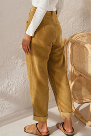Damen Cordhose mit hohem Bund – lässige Hose mit elastischem Bund