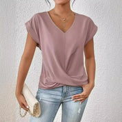 Damen Bluse mit V-Ausschnitt und Raffung – Elegantes Top mit Kurzarm