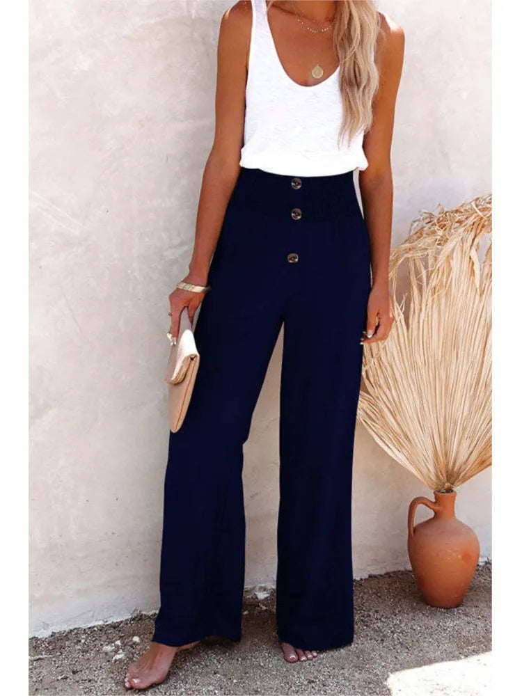 Damen Highwaist-Hose mit weitem Bein und elastischem Bund