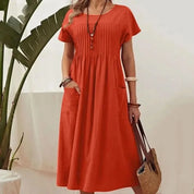 Damen Midi-Kleid mit lockerem Schnitt und Taschen