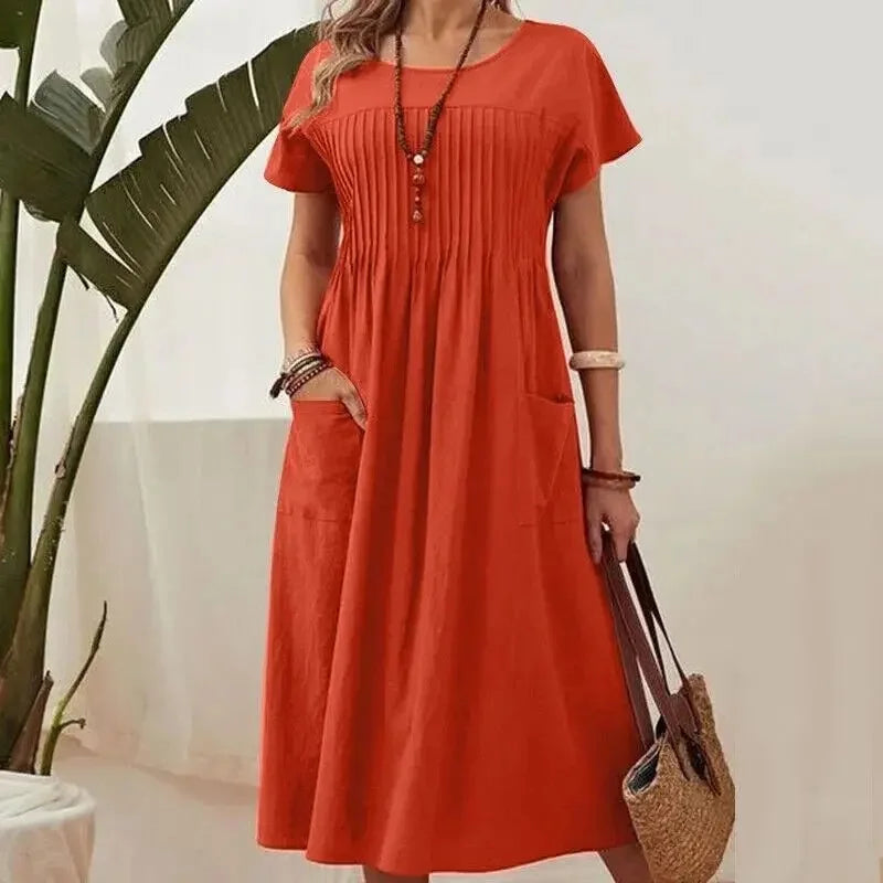 Damen Midi-Kleid mit lockerem Schnitt und Taschen