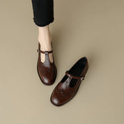 Damen Mary Jane Halbschuhe mit T-Bar-Riemen und Brogue-Perforation