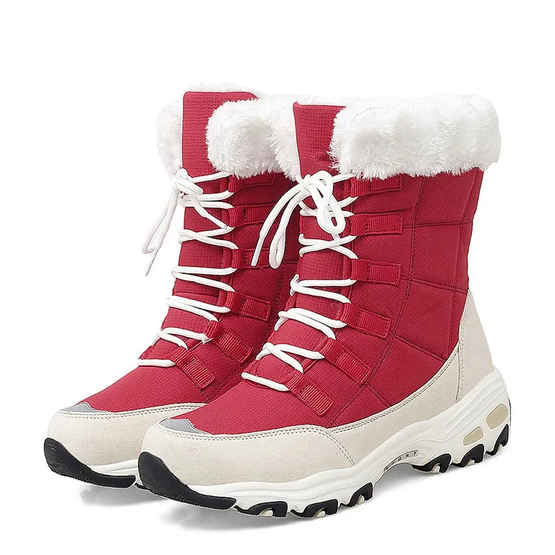 Damen-Hochschaft-Winterschuhe mit Fütterung und Fellkragen