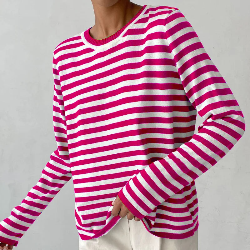 Damen Oversize Streifenbluse mit langen Ärmeln