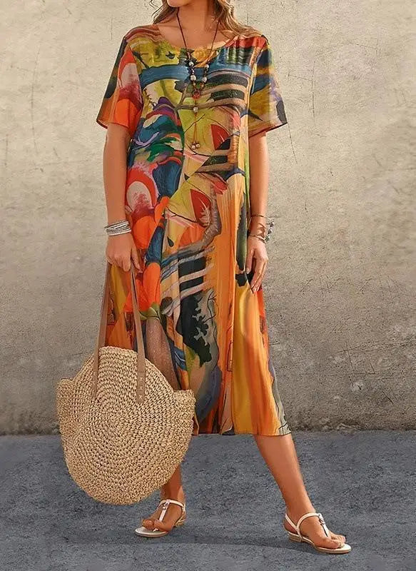 Damen Oversize Maxikleid – Leichtes, luftiges Kleid mit kurzem Arm